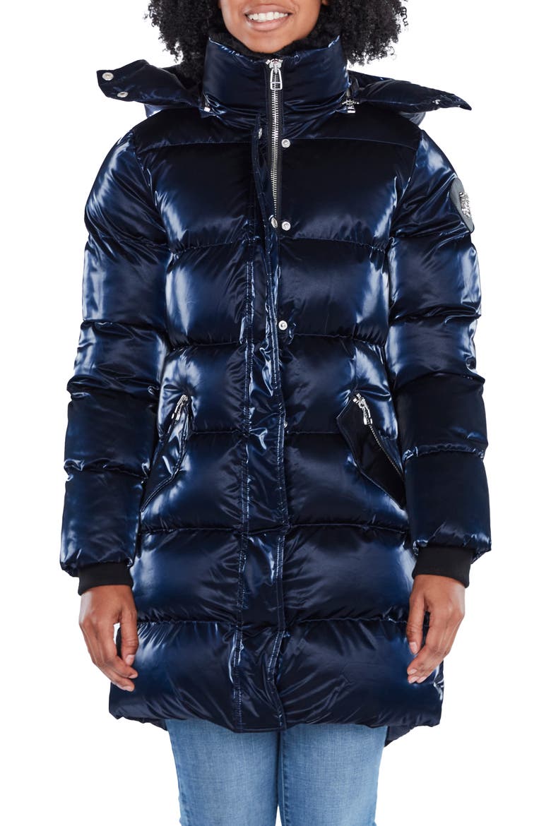 Women's Penguin Long Length Quilted Coat, Main, color, ALL WET NAVY