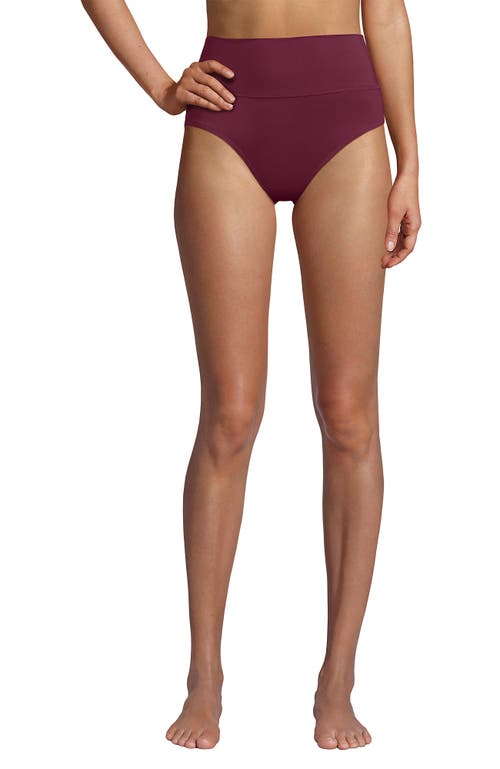 Lands' End Chlorine Resistant Pinchless High Waisted Bikini Bottoms In Burgundy