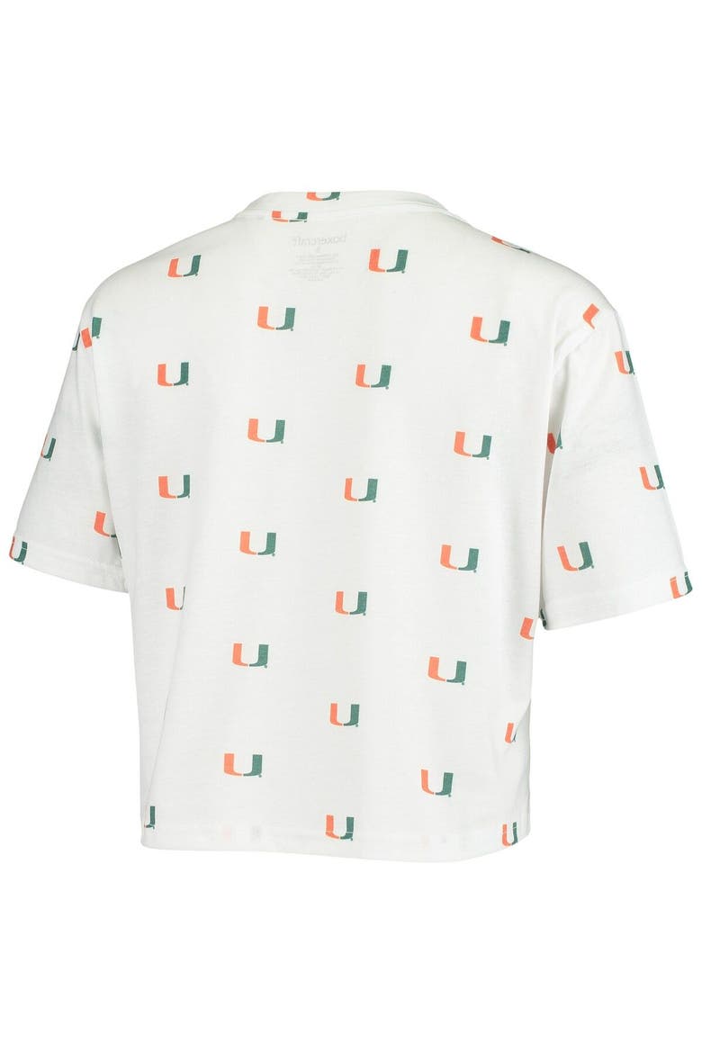 Women's White Miami Hurricanes Cropped Allover Print T-Shirt, Alternate, color, White