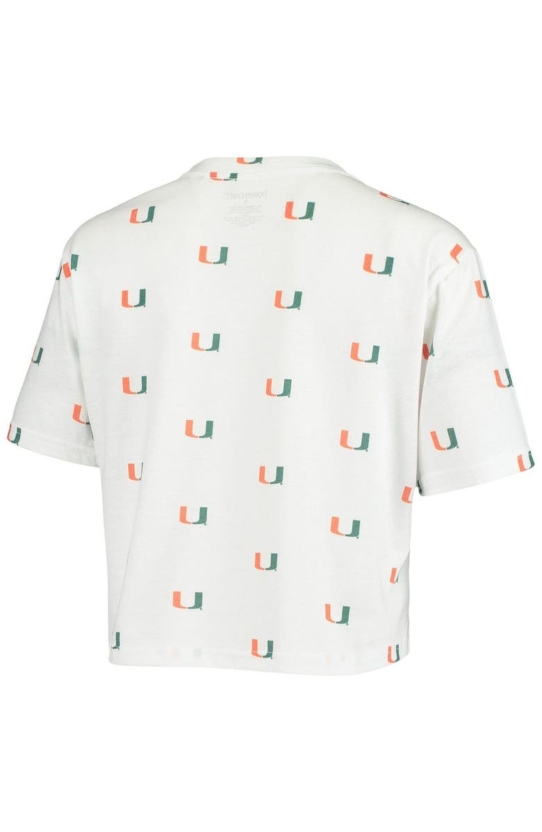BOXERCRAFT Women's White Miami Hurricanes Cropped Allover Print T-Shirt, Alternate, color, 