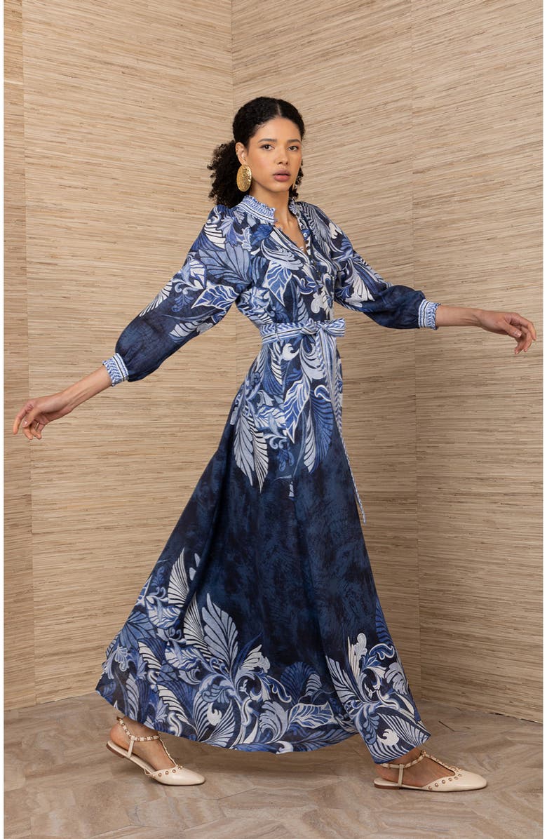 Hale Bob Belize Linen Maxi Dress, Alternate, color, Navy