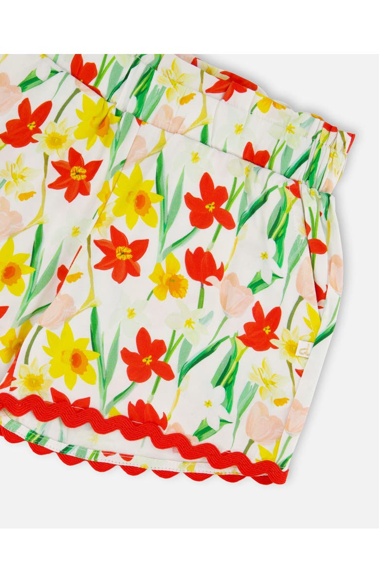 Deux par Deux Viscose Daffodil Shorts, Alternate, color, White Printed Daffodils