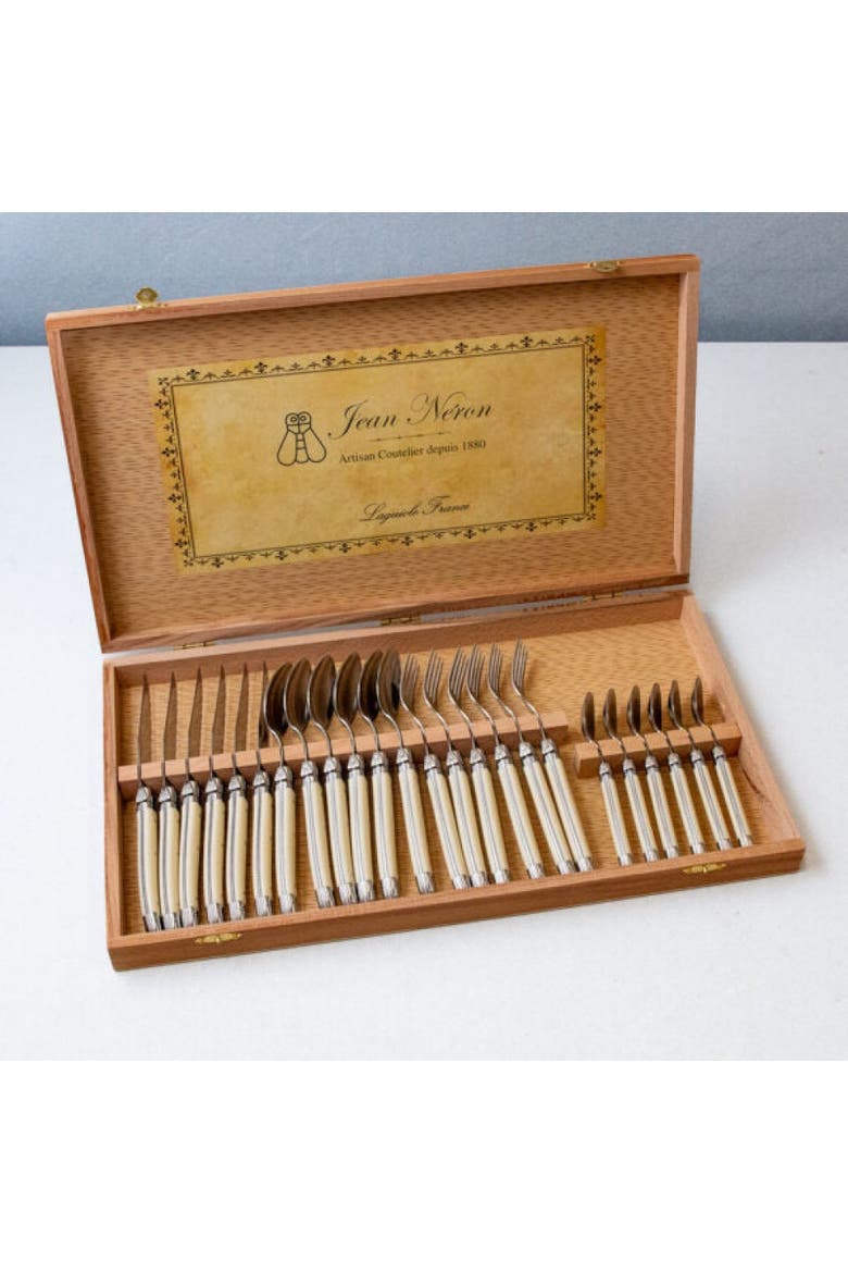 Platine 24 Piece Flatware Set in Wood Presentation Box, Alternate, color, Platine Ivory