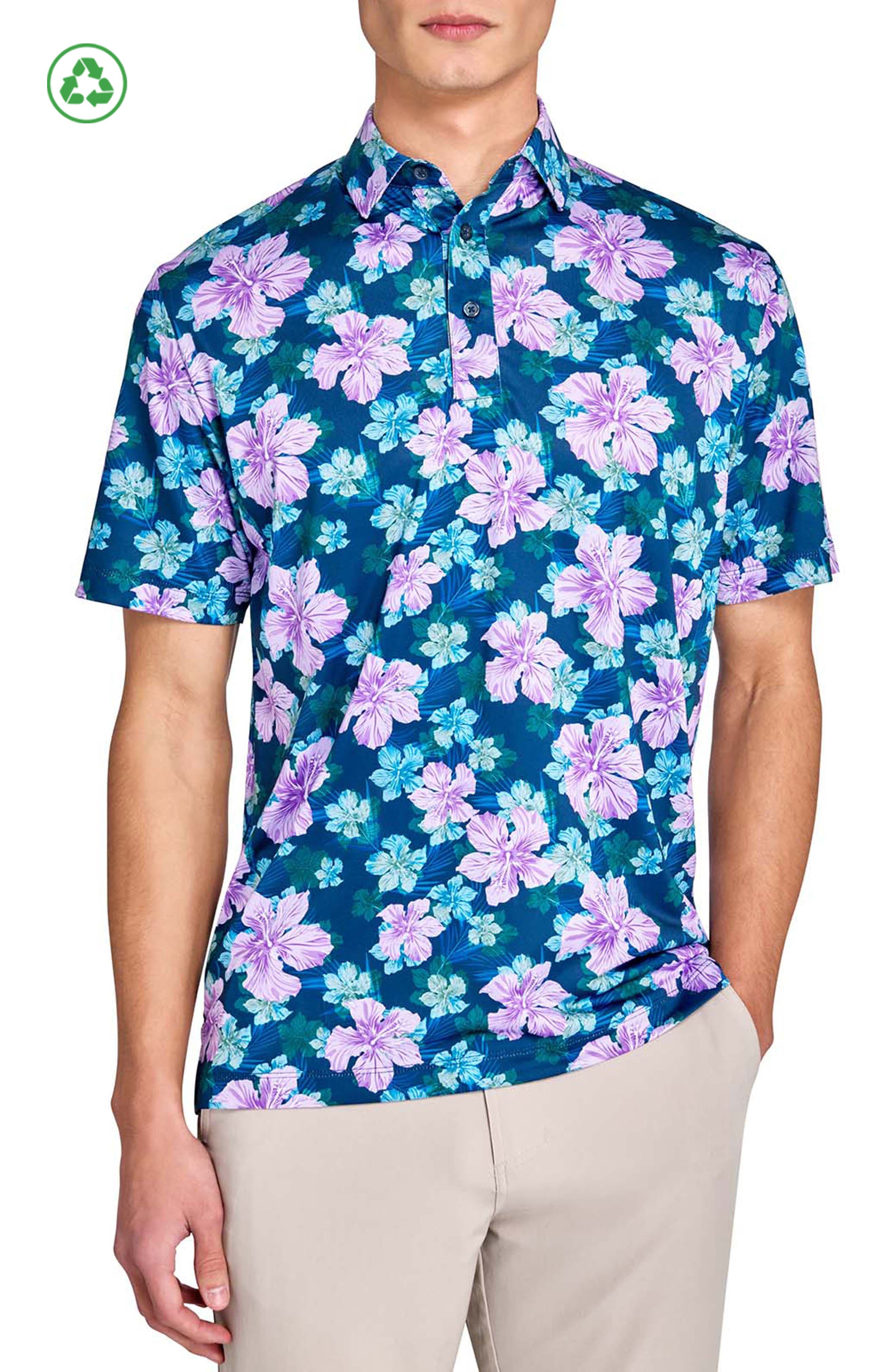 Regular Fit Layered Hibiscus Recycled Performance Golf Polo
