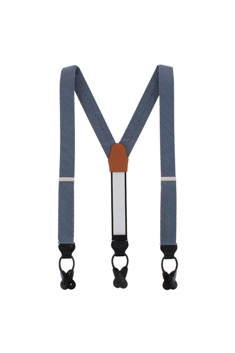 Nolan Neat Patterened Business Wool Blend Button End Suspenders, Alternate, color, Navy