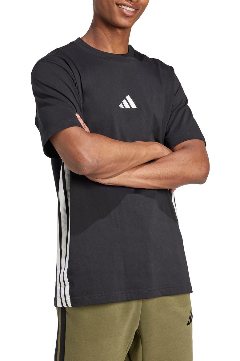 3-Stripes Cotton T-Shirt, Main, color, BLACK/WHIT