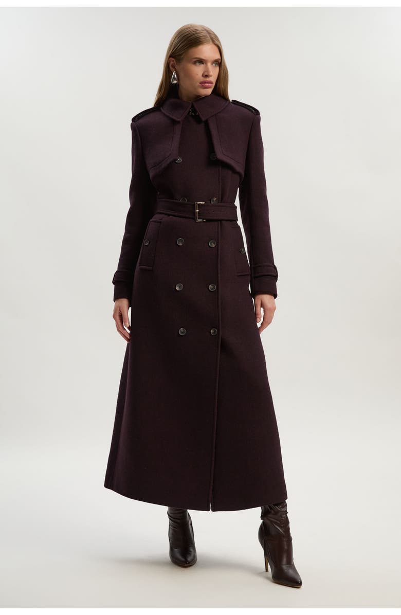Karen Millen Petite Wool Trench Maxi Coat, Main, color, Wine