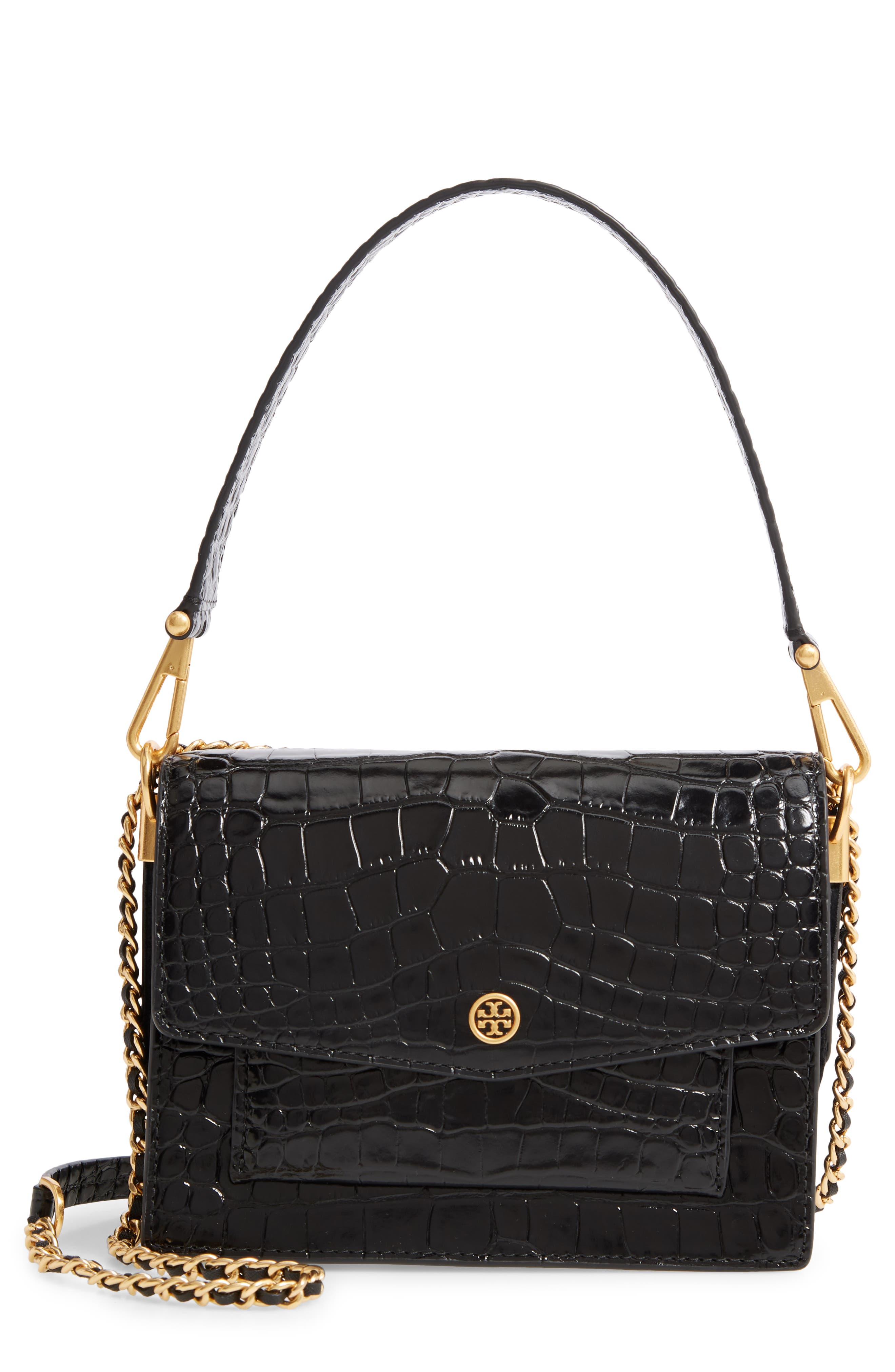 Tory Burch Robinson Embossed Double Strap Leather Flap Bag, Main, color, 