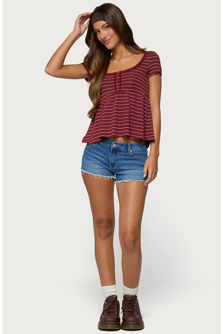 Jina Stripe Trim Lace Trim Babydoll Top, Alternate, color, BURGUNDY