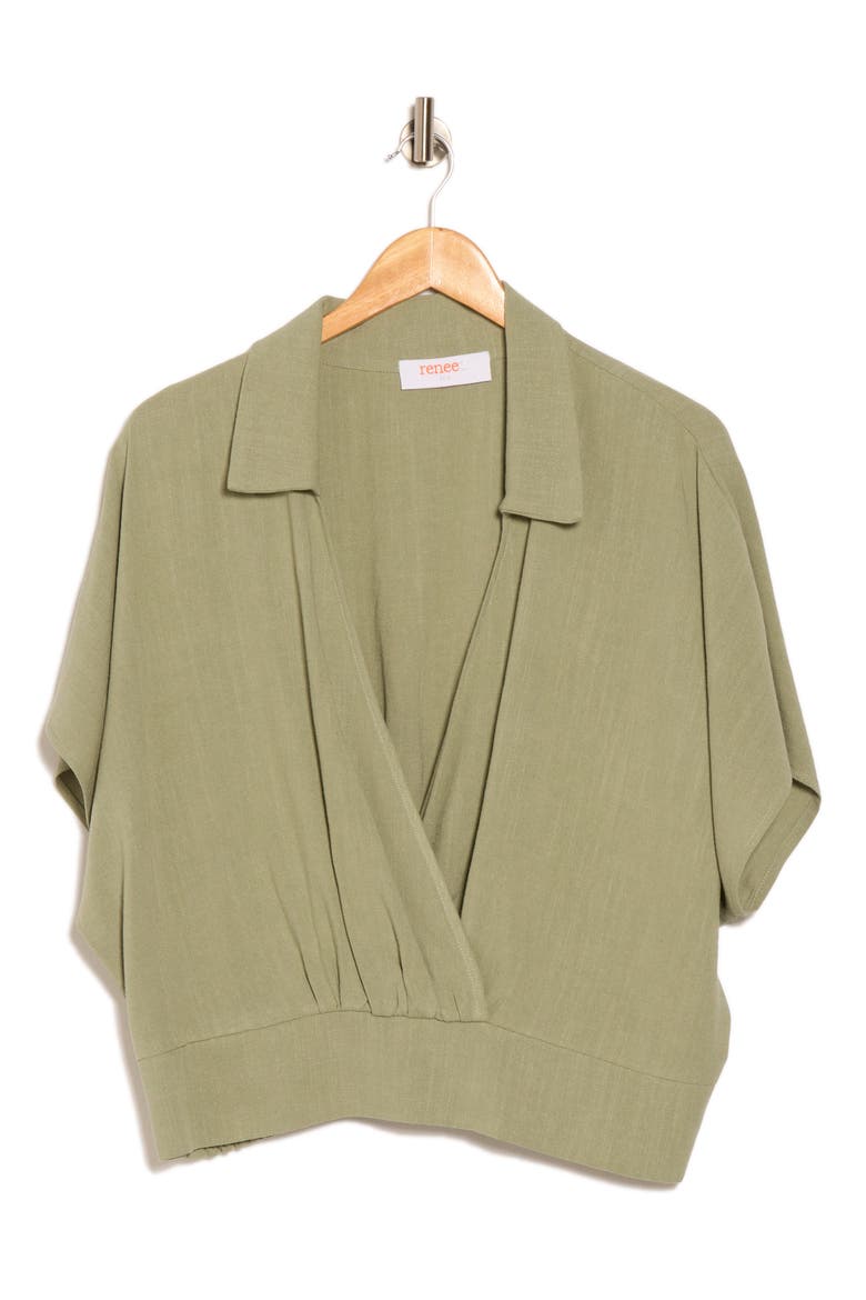 Collared Short Sleeve Crop Top, Alternate, color, OLIVE
