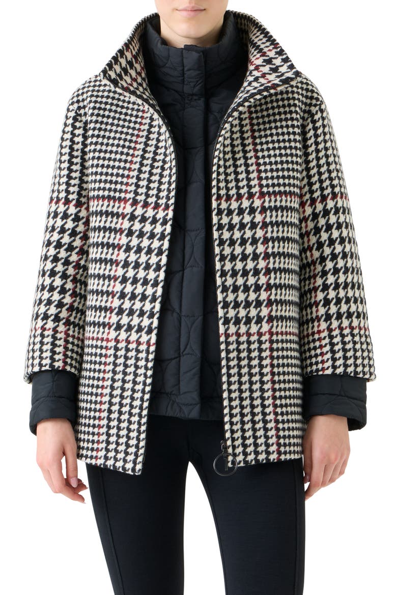 Glen Plaid 2-in-1 Car Coat, Main, color, BLACK-CREAM-VERMILLION