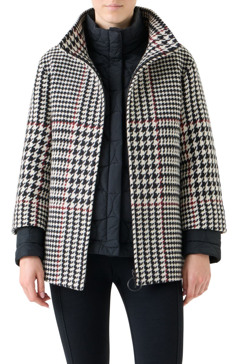 Akris punto Glen Plaid 2-in-1 Car Coat, Main, color, Black-Cream-Vermillion
