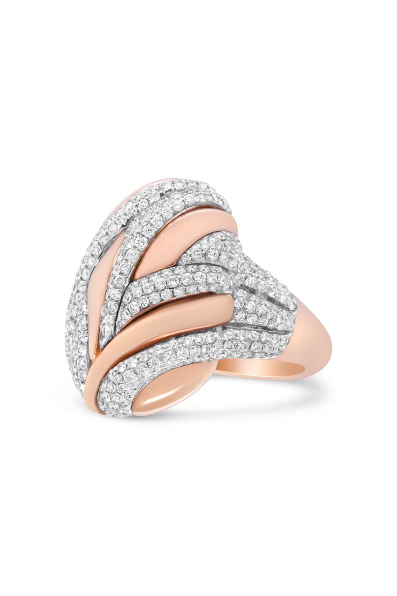 18K Rose and White Gold 1 7/8 Cttw Diamond and Gold Textured Dome Cocktail Ring, Alternate, color, White