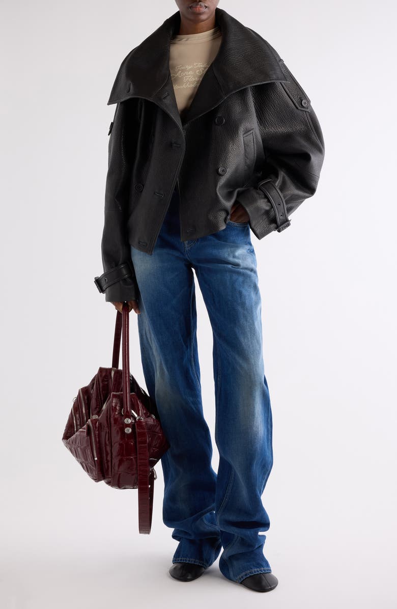 Acne Studios Laris Leather Crop Trench Coat, Alternate, color, 