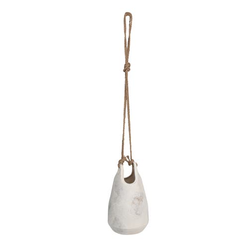 Storied Home Large Stoneware Hanging Planter With Jute Rope Hanger In White