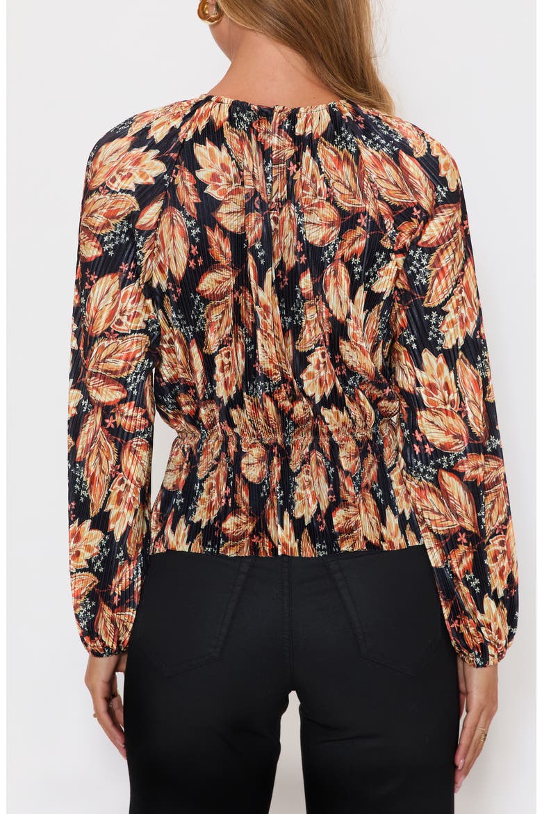 Verona Floral Plissé Peplum Top, Alternate, color, BLACK/ RUST