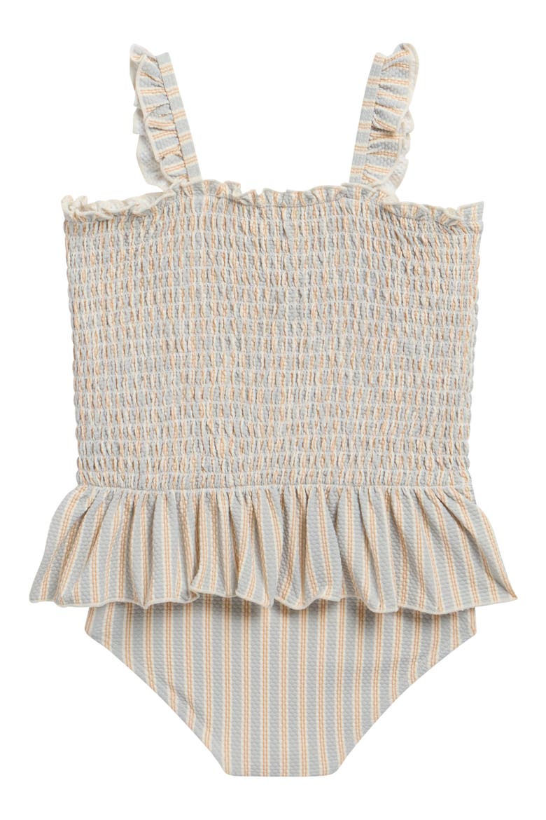 Kids' Ruffle Smocked UPF 50+ One-Piece Swimsuit, Alternate, color, BLUE