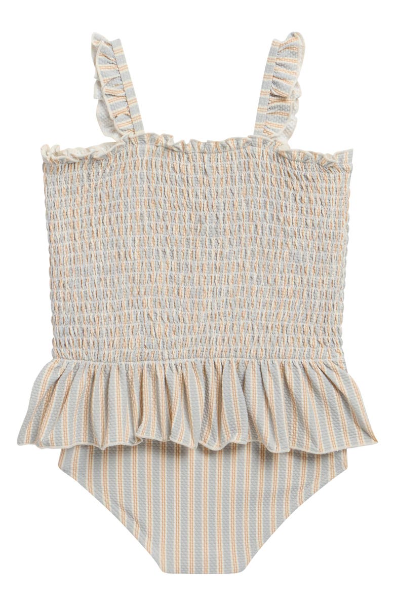 QUINCY MAE Kids' Ruffle Smocked UPF 50+ One-Piece Swimsuit, Alternate, color, Blue