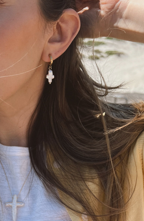 Joiana Jewelry Mini Pearl Cross Earrings In Gold