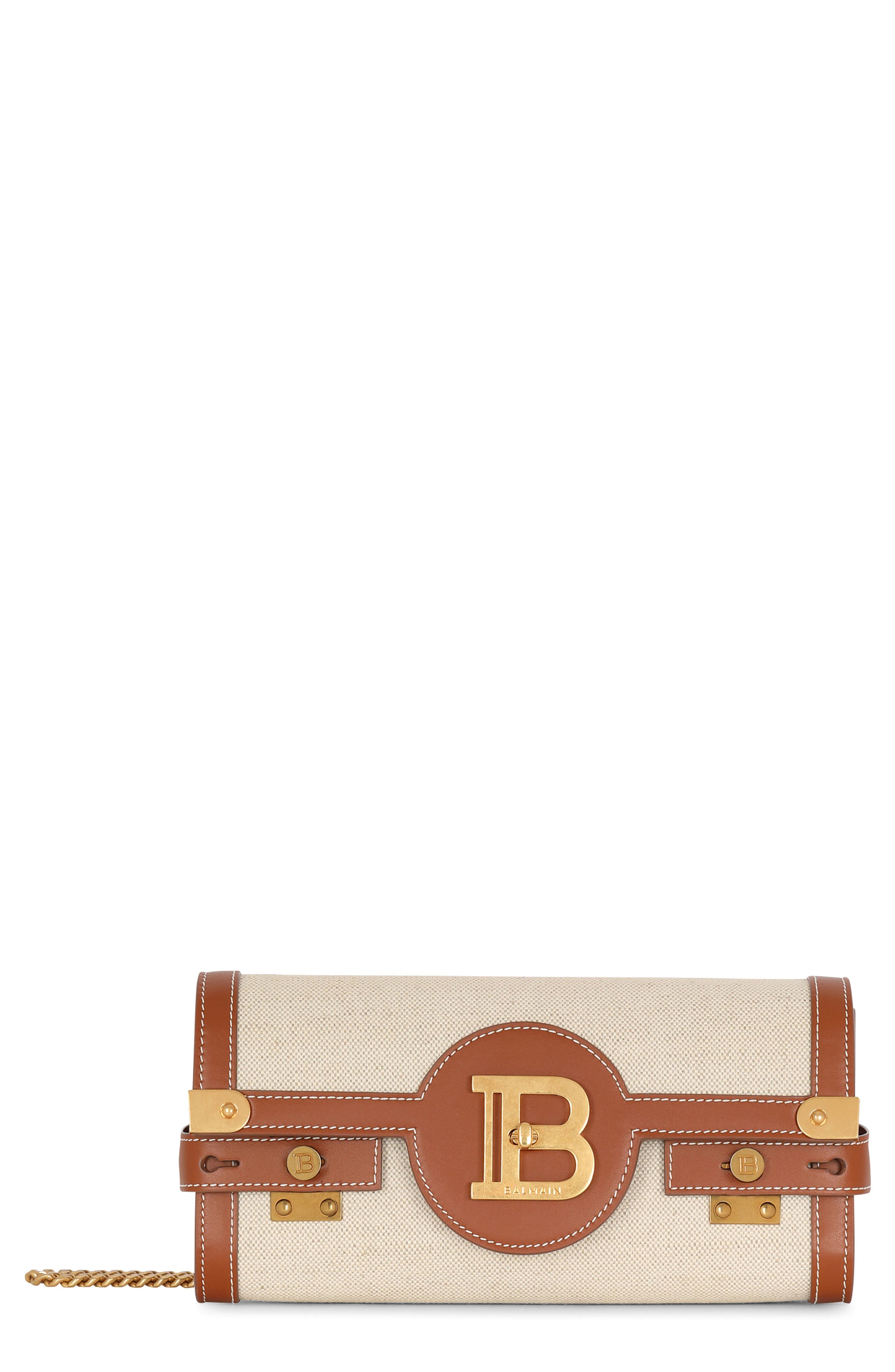 Balmain B-Buzz 23 Canvas & Leather Clutch, Main, color, 