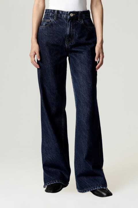Zip Accent Straight-Leg Denim Pants