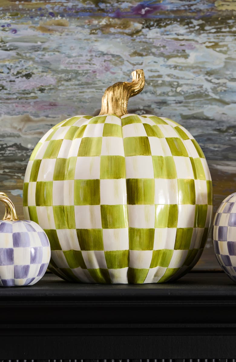 MACKENZIE CHILDS Moss Check Large Pumpkin, Alternate, color, Green