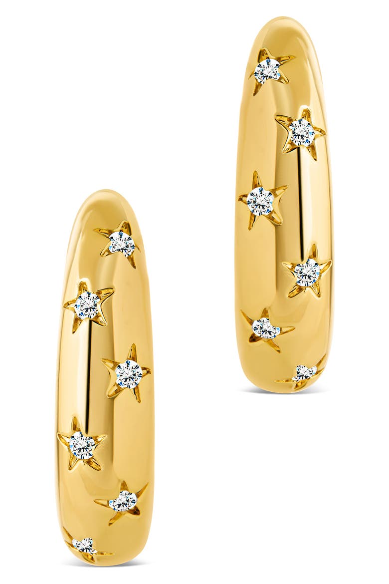 Cubic Zirconia Star Accent Hoop Earrings, Alternate, color, GOLD