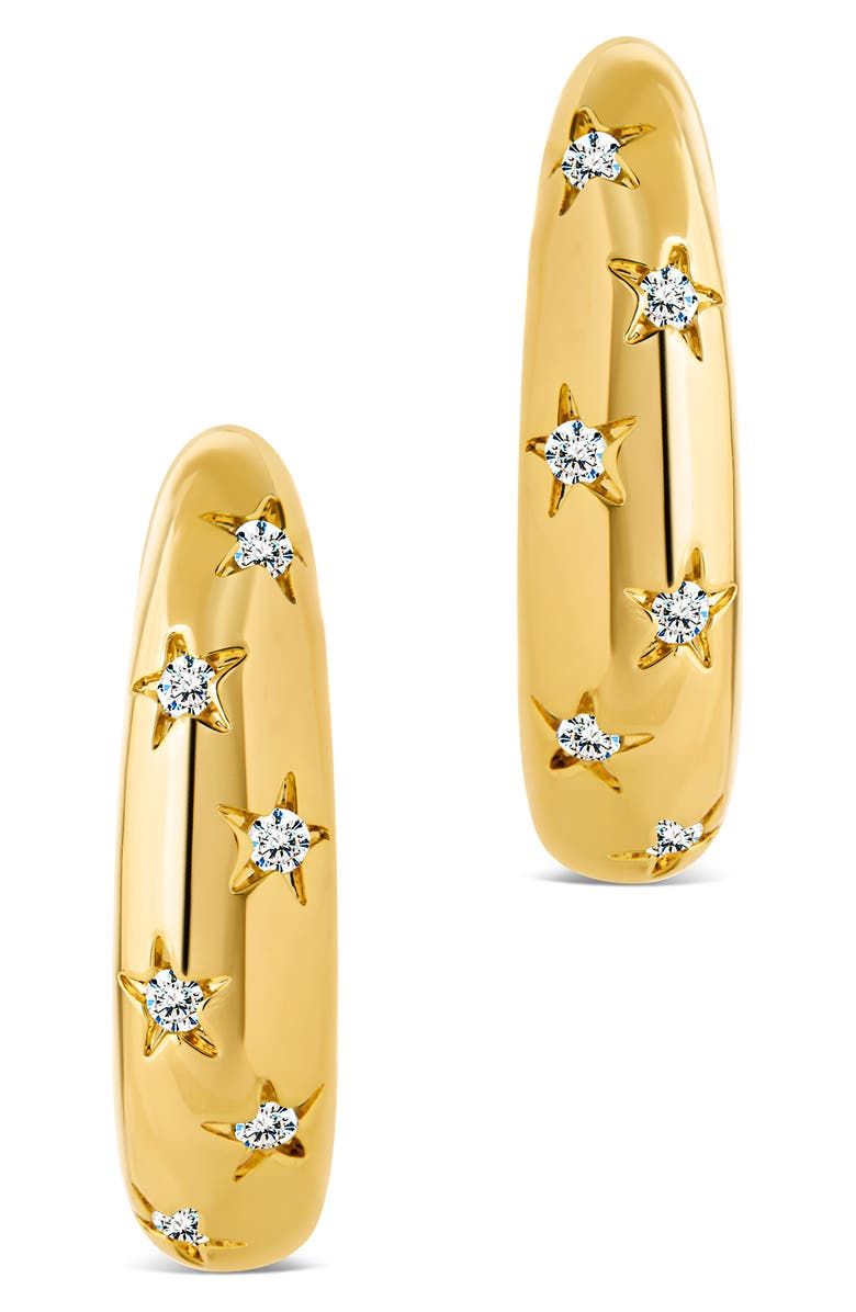 Sterling Forever Cubic Zirconia Star Accent Hoop Earrings, Alternate, color, Gold