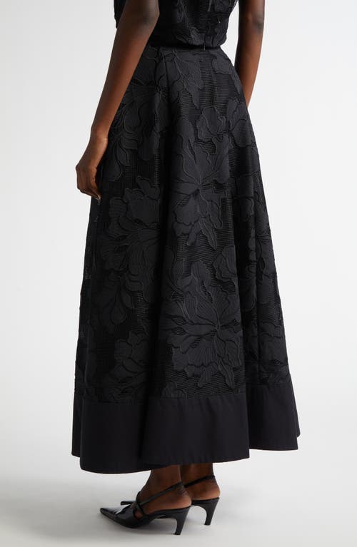 Lela Rose Floral Embroidered Midi Full Skirt In Black