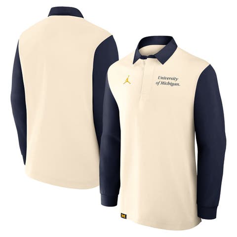 Men
s Jordan Brand Cream/Navy Michigan Wolverines Rugby Long Sleeve Shirt