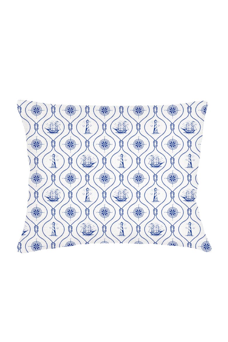 Maritime Compass Linen Dutch Euro Pillow with Down Alternative Insert, Main, color, Navy Blue