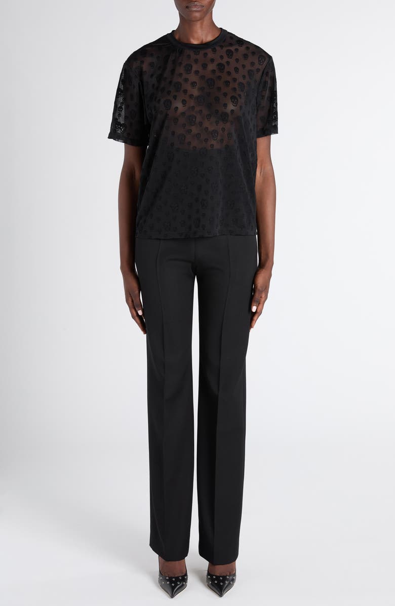 McQueen Skull Sheer Jersey T-Shirt, Alternate, color, Black