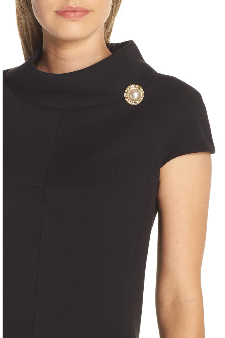Stand Collar A-Line Dress, Alternate, color, BLACK