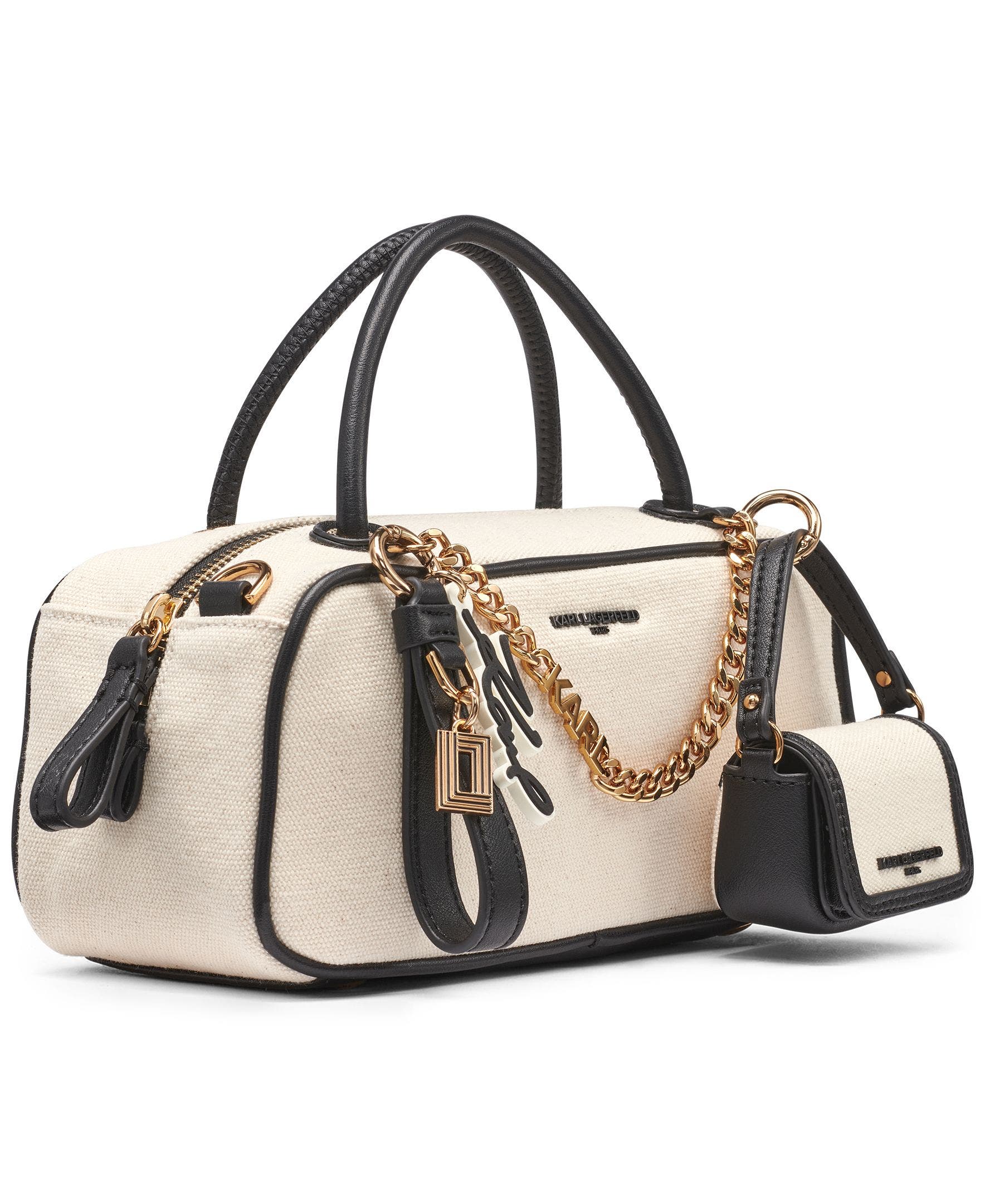 KARL LAGERFELD PARIS Zaylia Canvas Mini Crossbody, Alternate, color, Natural/Black