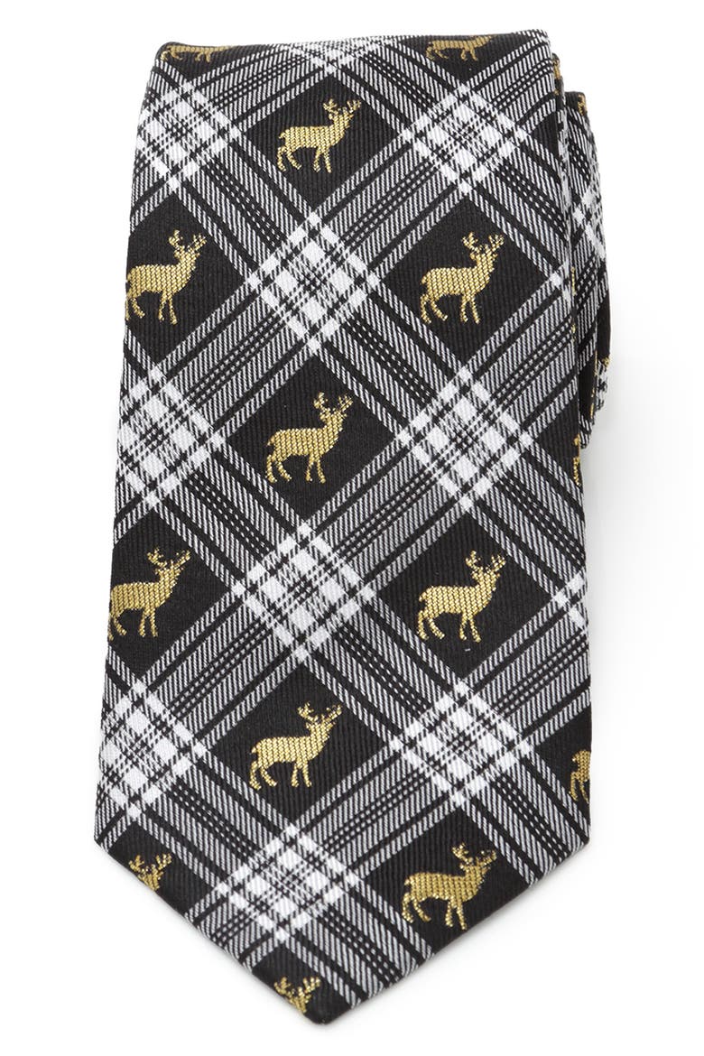 Stag Black Plaid Silk Tie, Main, color, BLACK