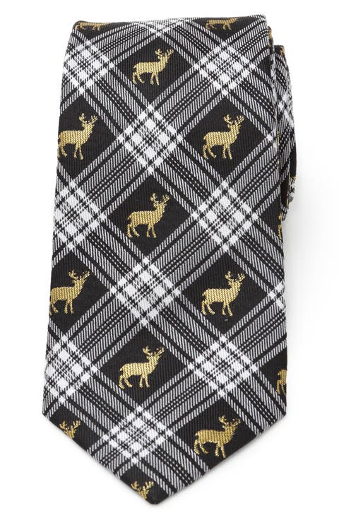 Stag Black Plaid Silk Tie