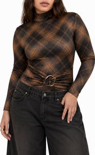 BY DESIGN Adair Plaid Mock Neck Bodysuit