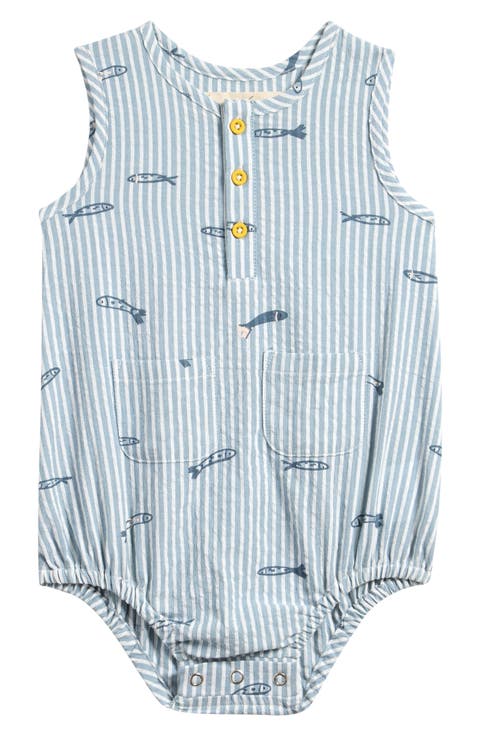 Sardine Embroidery Organic Cotton Seersucker Romper (Baby)