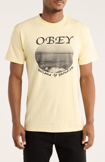 Obey Welcome To Paradise Graphic T-shirt In Yellow