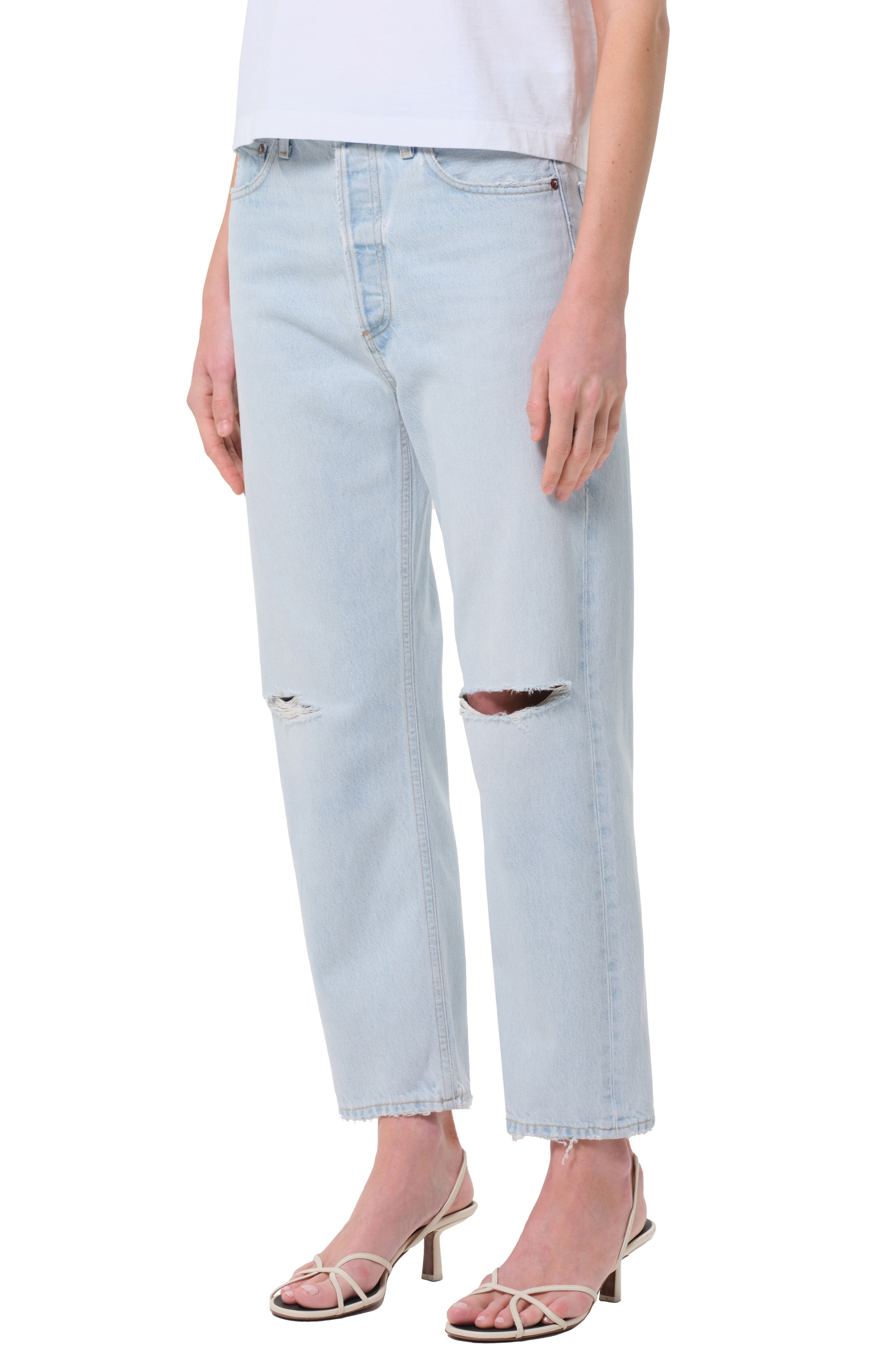 '90s Ripped Mid Rise Crop Relaxed Straight Leg Jeans