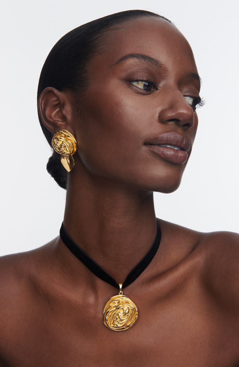 Sterling King Rosette Stud Earrings, Alternate, color, Gold