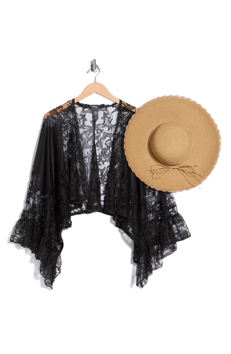 Vince Camuto Cropped Lace Topper & Hat Set, Main, color, Black