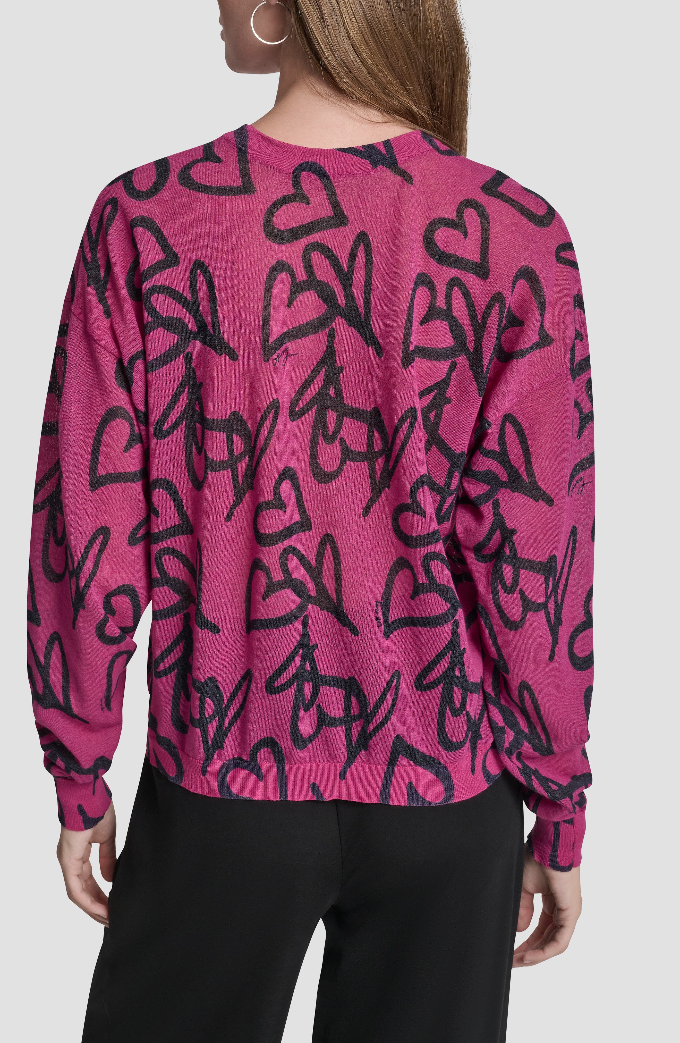 Lightweight Graffiti Heart Print Sweater - image 4