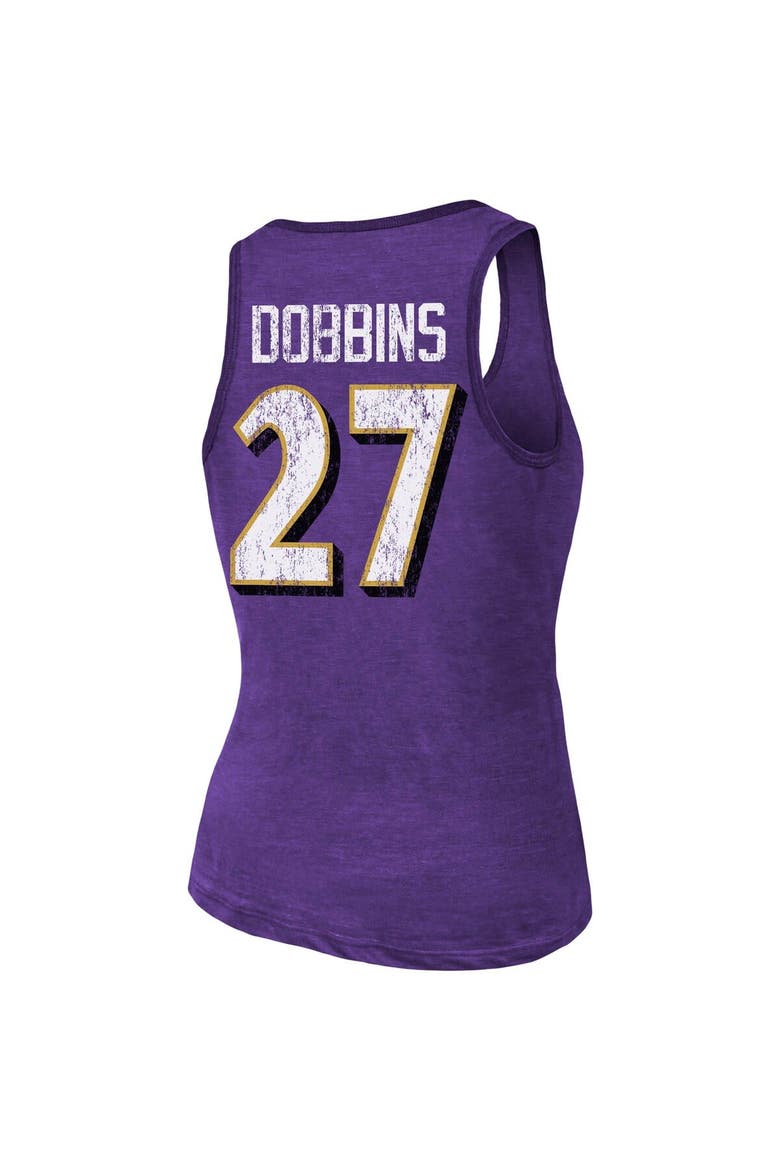 Women's Majestic Threads J.K. Dobbins Heathered Purple Baltimore Ravens Name & Number Tri-Blend Tank Top, Alternate, color, Purple
