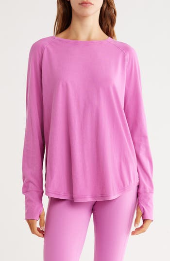 Z By Zella Vintage Wash Relaxed Long Sleeve 2.0 Tee In Pink