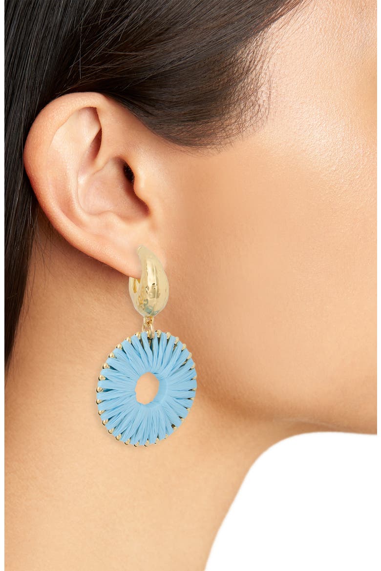 Raffia Wrap Drop Earrings, Alternate, color, GOLD/ BLUE