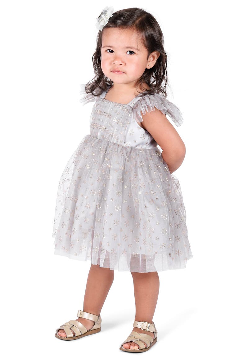 Metallic Star & Snowflake Tulle Dress, Alternate, color, GREY