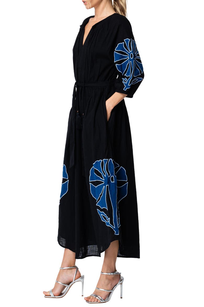Tiana Embroidered Cotton Midi Dress, Alternate, color, NAVY/ BLACK