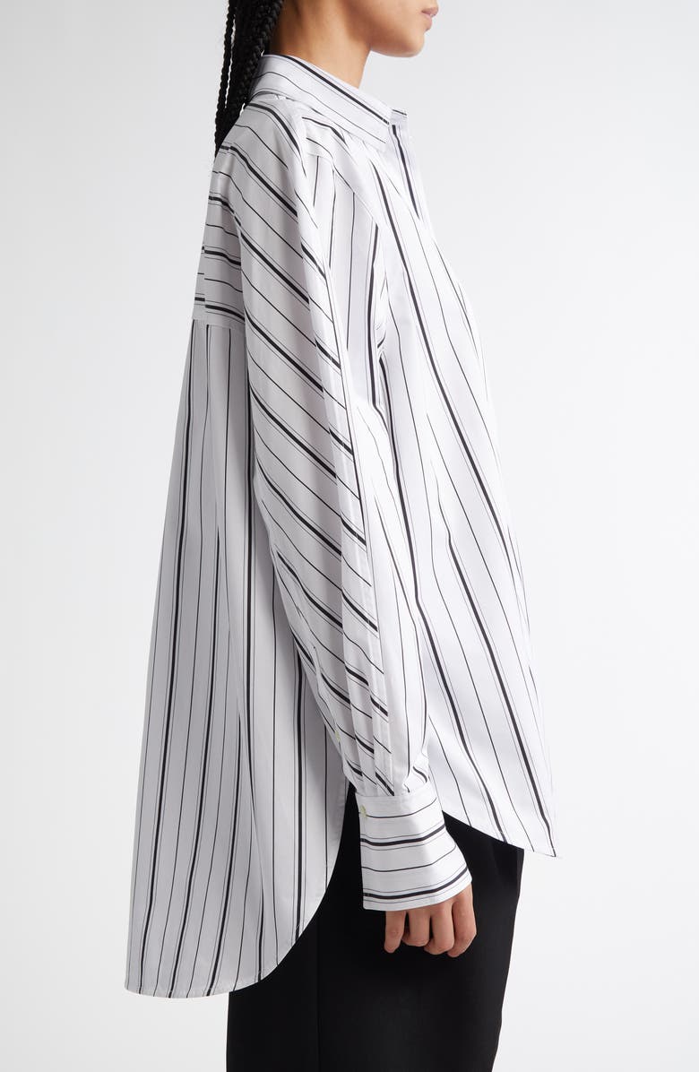TOTEME Oversize Stripe Organic Cotton Poplin Button-Up Shirt, Alternate, color, White/ Black