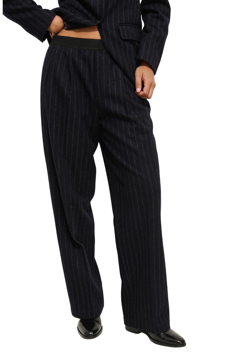 Primrose Pinstripe Pleated Wool Pull-On Trousers, Main, color, CHALK/ NAVY